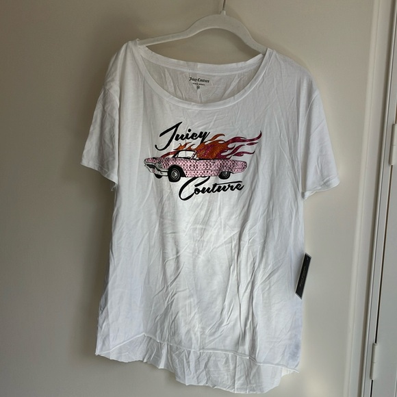 Juicy Couture White Graphic Women's Top size M NWT - Picture 1 of 6